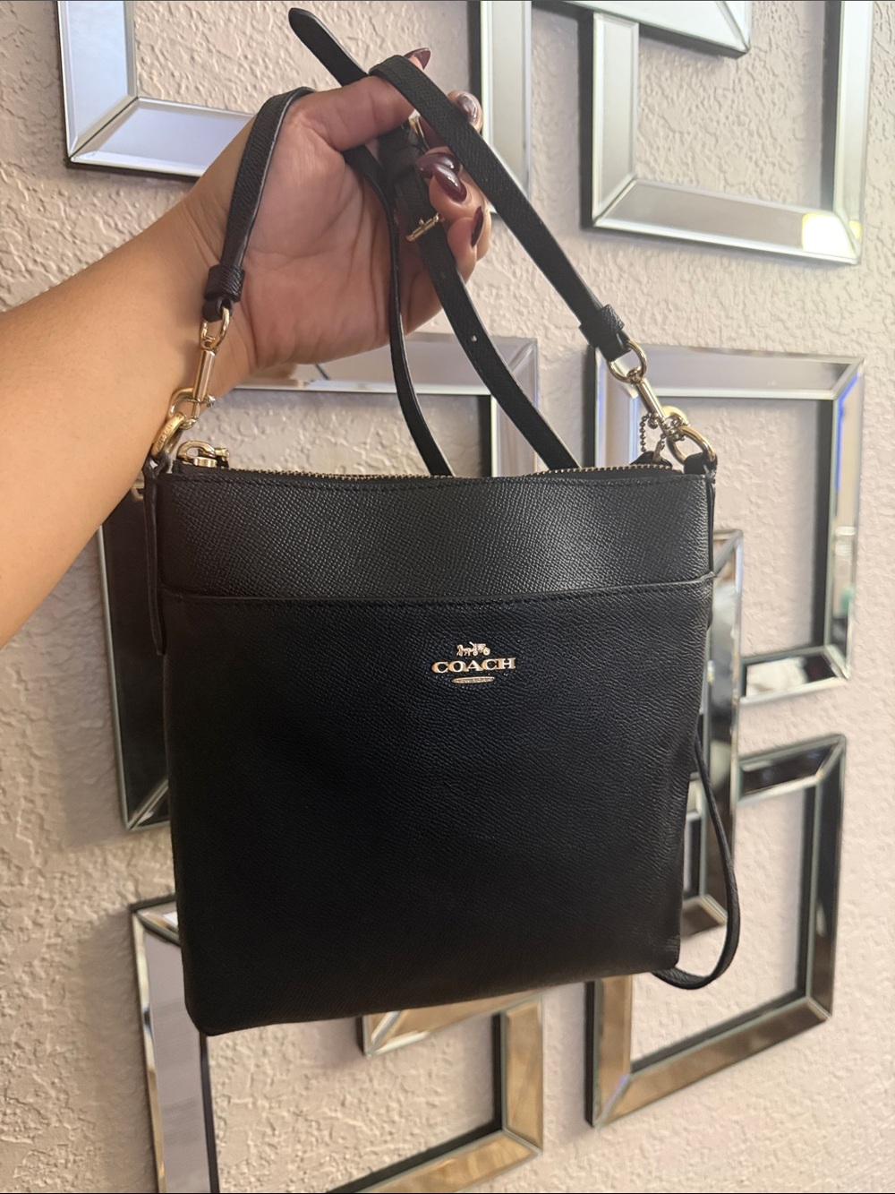 Coach Black Leather Crossbody with Gold Hardware